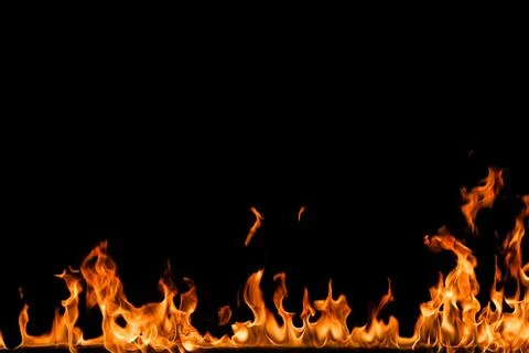 Fire flames on black background. Stock Photos