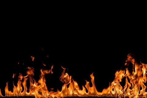 Fire flames on black background. Stock Photos