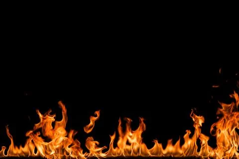 Fire flames on black background. Stock Photos