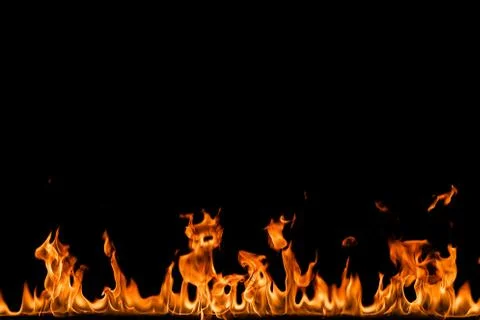 Fire flames on black background. Stock Photos