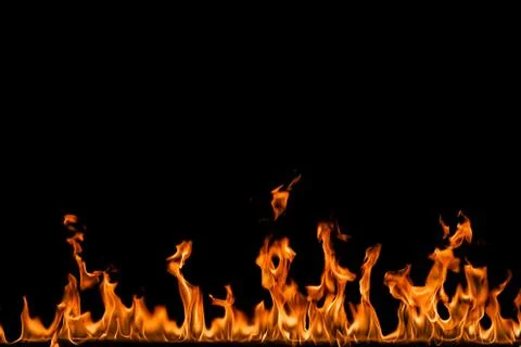 Fire flames on black background. Stock Photos
