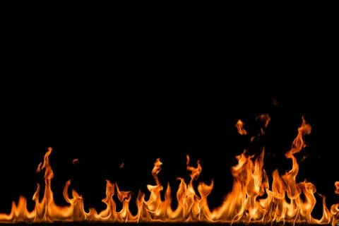 Fire flames on black background. Stock Photos