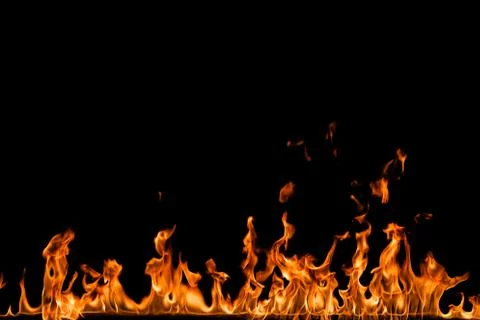 Fire flames on black background. Stock Photos