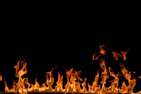 Fire flames on black background. Stock Photos