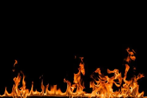 Fire flames on black background. Stock Photos