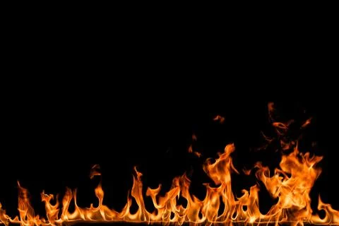 Fire flames on black background. Stock Photos