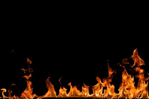 Fire flames on black background. Stock Photos