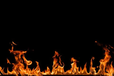 Fire flames on black background. Stock Photos