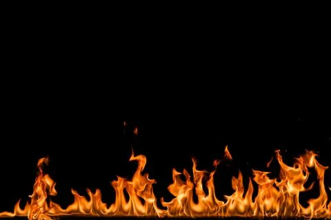 Fire flames on black background. Stock Photos