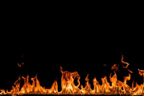 Fire flames on black background. Stock Photos