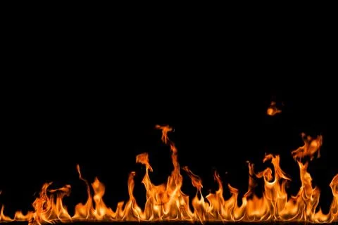 Fire flames on black background. Stock Photos