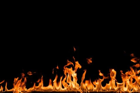 Fire flames on black background. Stock Photos