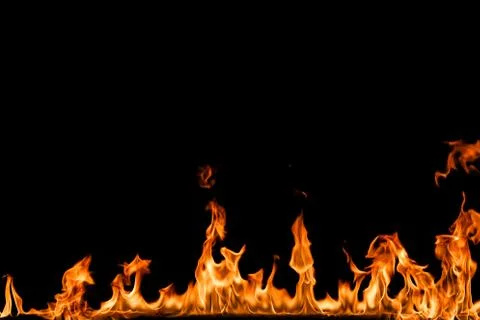 Fire flames on black background. Stock Photos