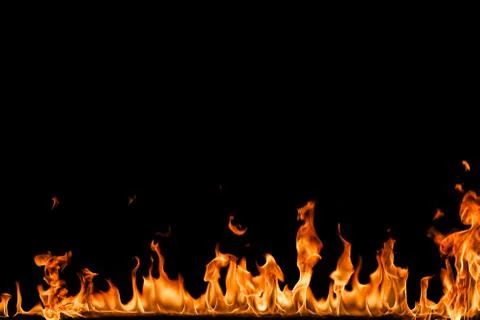 Fire flames on black background. Stock Photos