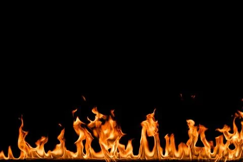 Fire flames on black background. Stock Photos