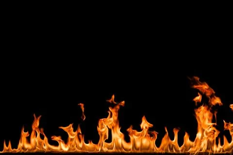 Fire flames on black background. Stock Photos