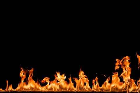 Fire flames on black background. Stock Photos