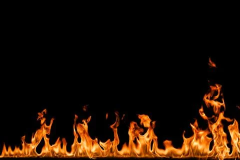 Fire flames on black background. Stock Photos