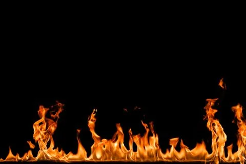 Fire flames on black background. Stock Photos