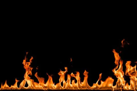 Fire flames on black background. Stock Photos