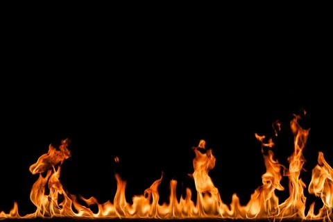 Fire flames on black background. Stock Photos