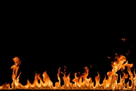 Fire flames on black background. Stock Photos