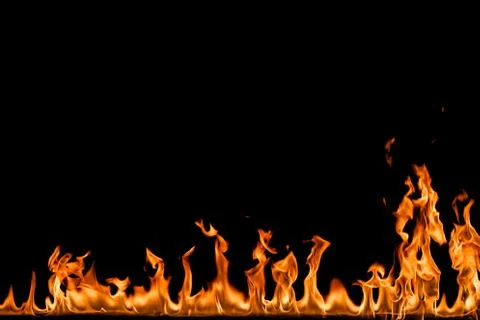 Fire flames on black background. Stock Photos