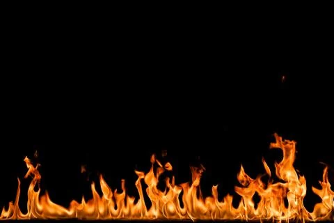 Fire flames on black background. Stock Photos