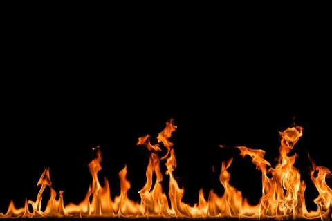Fire flames on black background. Stock Photos