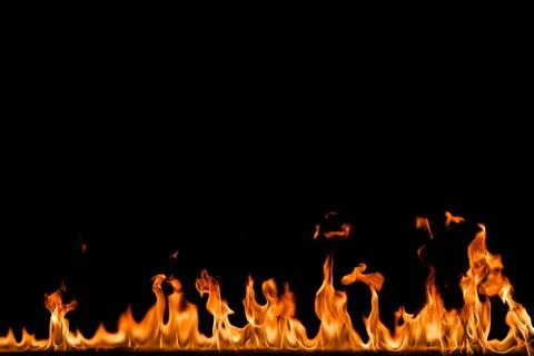 Fire flames on black background. Stock Photos