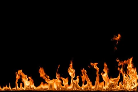 Fire flames on black background. Stock Photos