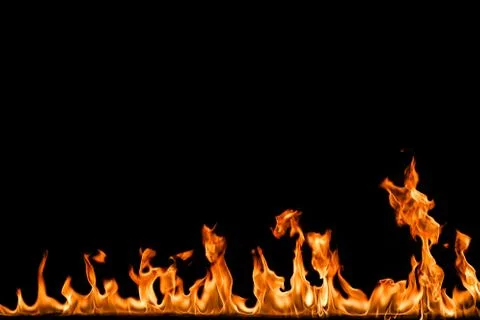 Fire flames on black background. Stock Photos