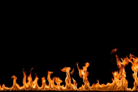 Fire flames on black background. Stock Photos