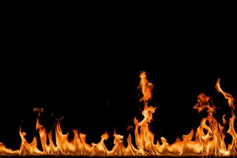 Fire flames on black background. Stock Photos