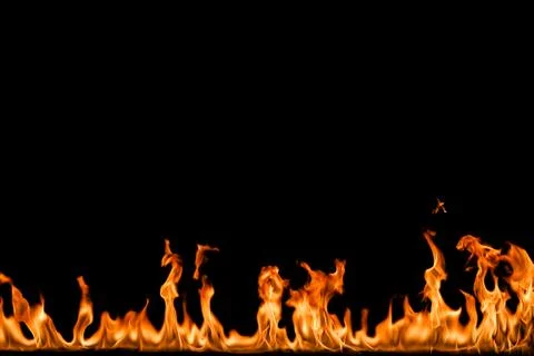 Fire flames on black background. Stock Photos