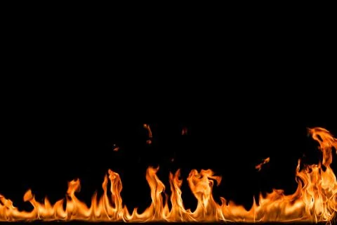 Fire flames on black background. Stock Photos