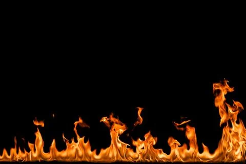 Fire flames on black background. Stock Photos