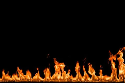 Fire flames on black background. Stock Photos