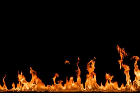 Fire flames on black background. Stock Photos