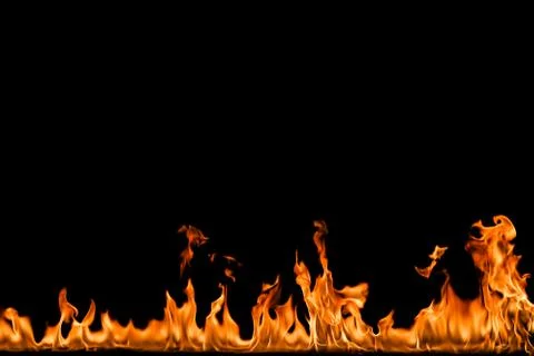 Fire flames on black background. Stock Photos