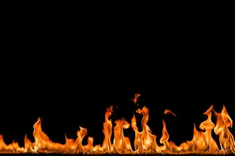 Fire flames on black background. Stock Photos