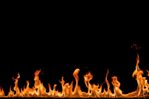 Fire flames on black background. Stock Photos