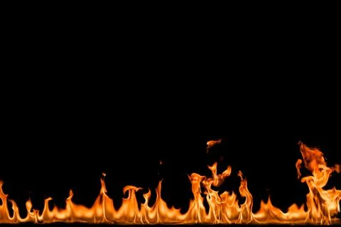 Fire flames on black background. Stock Photos