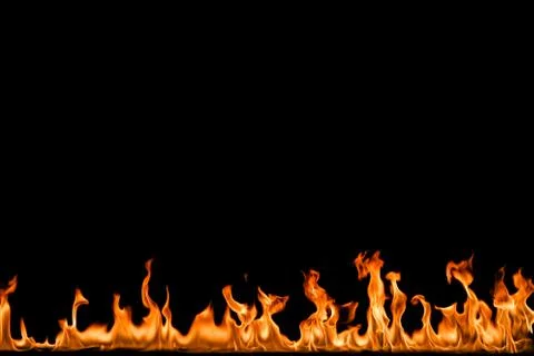 Fire flames on black background. Stock Photos