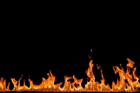 Fire flames on black background. Stock Photos