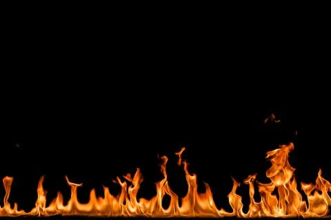 Fire flames on black background. Stock Photos