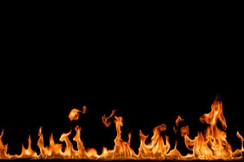 Fire flames on black background. Stock Photos