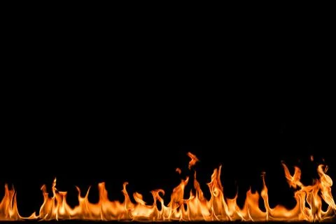 Fire flames on black background. Stock Photos