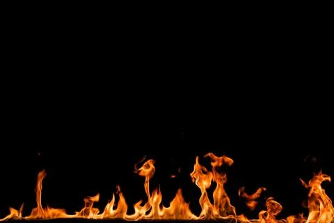 Fire flames on black background. Stock Photos