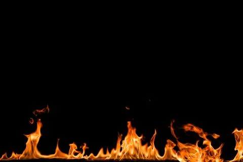 Fire flames on black background. Stock Photos